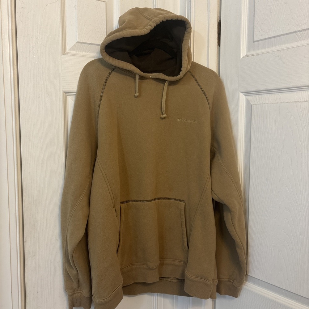 Columbia Mens Pullover Hoodie Fleece Lined Gold Sweatshirt Zip Pocket L AM2080
